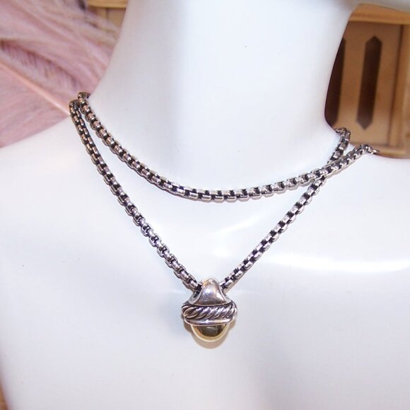 David Yurman Sterling Silver 14K Gold Petite Acorn Pendant with 16" Chain - Picture 7 of 9